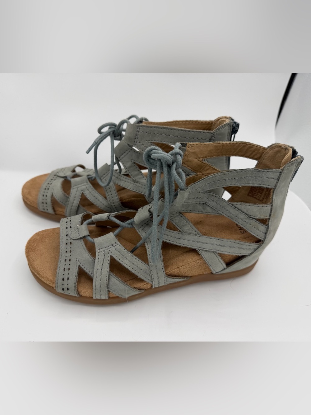Earth Origins Gray Leather Lace Up Gladiator Sandals Women’s Size 10